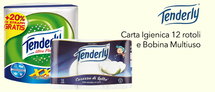 Tenderly: Carta Igienica Carezza di Latte 12 Rotoli e Bobina Multiuso XXL