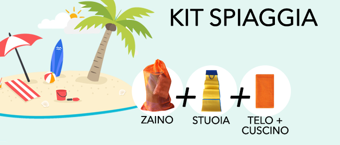 Kit Spiaggia: Telo, Cuscino, Stuoia e Zainetto